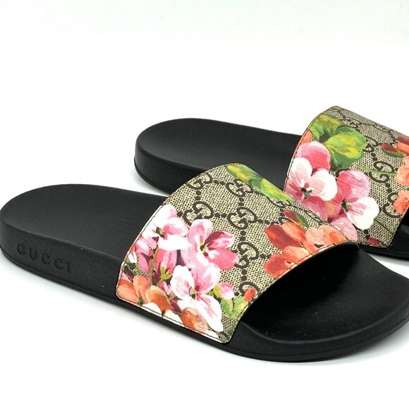 Gucci Pursuit Floral Bloom GG Logo Supreme Rubber Pool Slides Mules Sandals - Picture 10 of 16